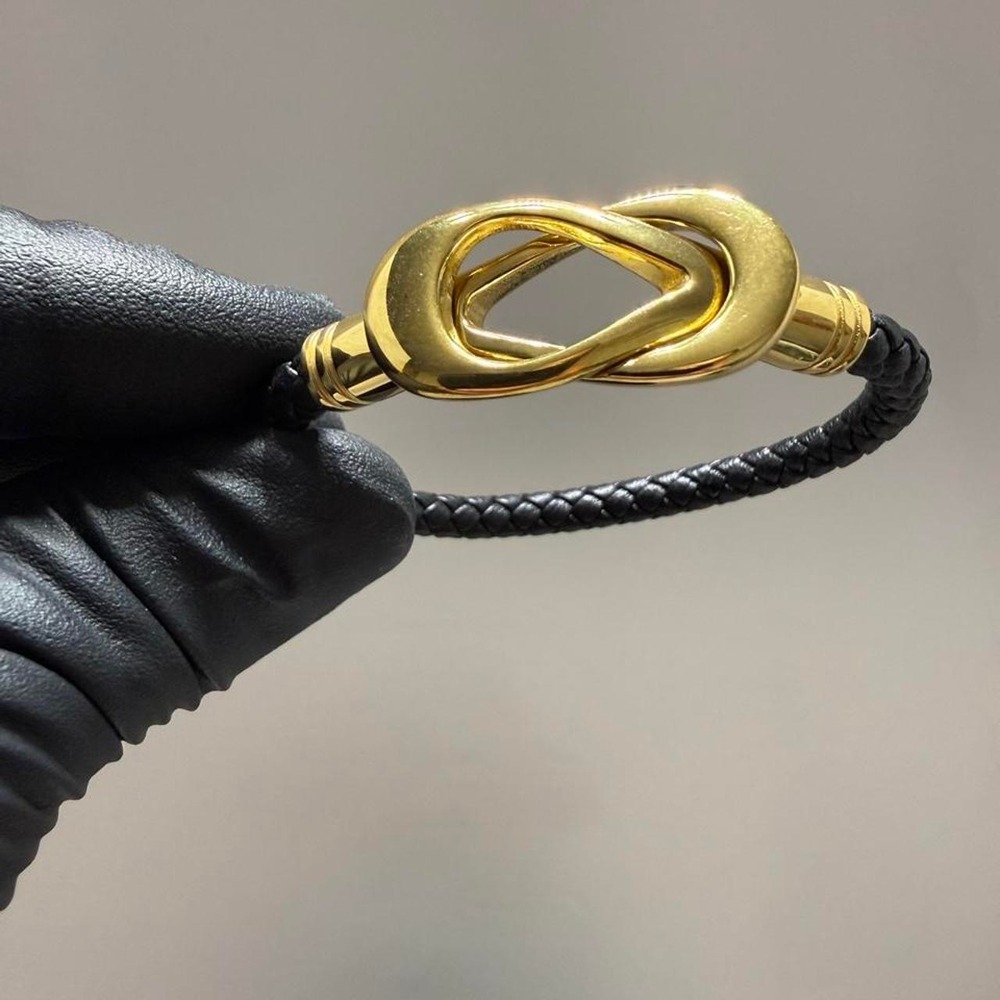 Black braided leather size 7 inch bracelet with gold filled magnetic